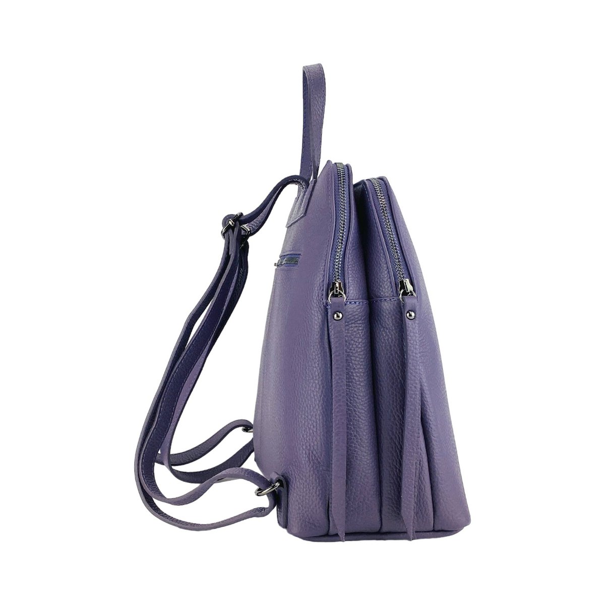 RB1018Y | Echt leren damesrugzak met dubbel compartiment, gemaakt in Italië, met verstelbare schouderbanden. Gunmetal metalen accessoires - Paarse kleur - Afmetingen: 26 x 30 x 14,5 cm