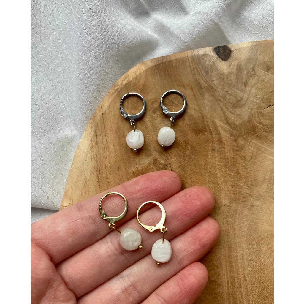 Natural Stone Earrings Stainless Steel gold/silver 'Moonstone'