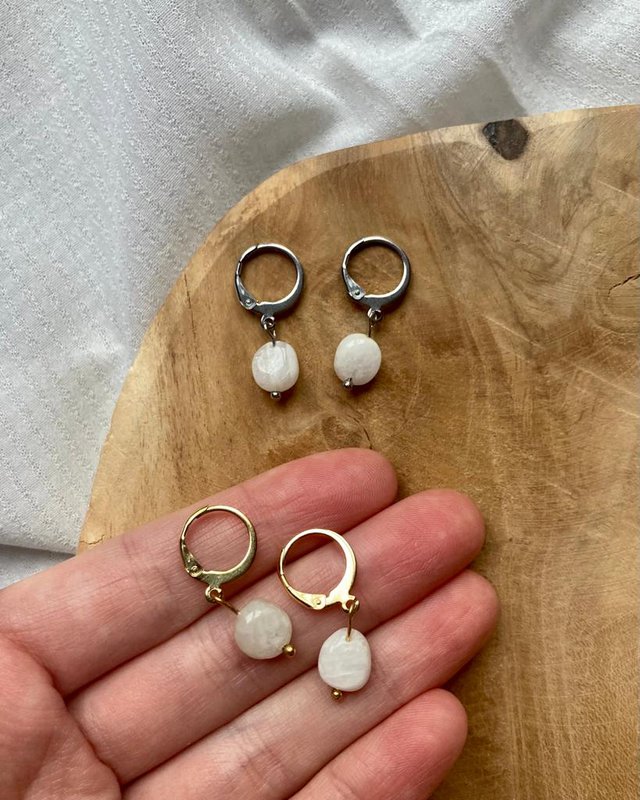 Natural Stone Earrings Stainless Steel gold/silver 'Moonstone'