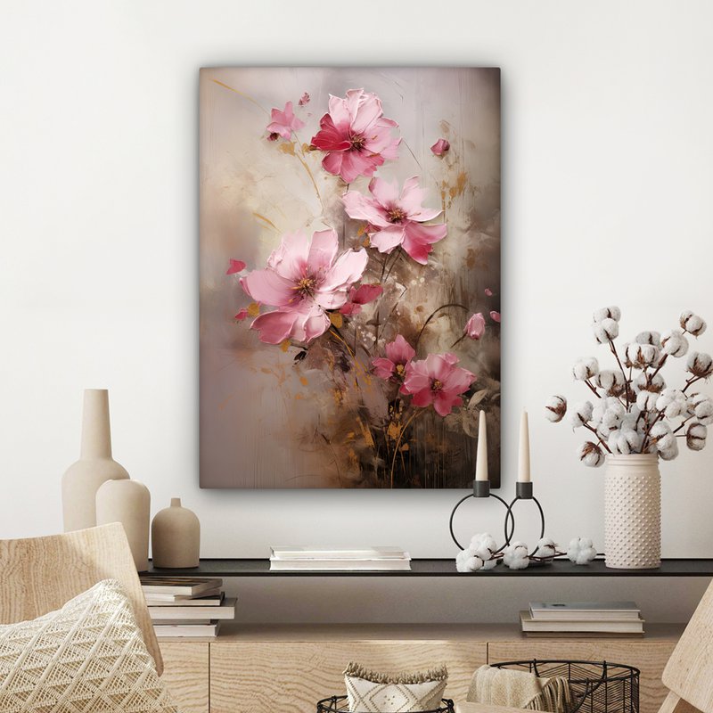 Lærredsmaleri - vægdekoration blomster - lyserød - kunst - akvarel - vægdekoration stue - soveværelsesdekoration - værelse tilbehør - lærredsmalerier