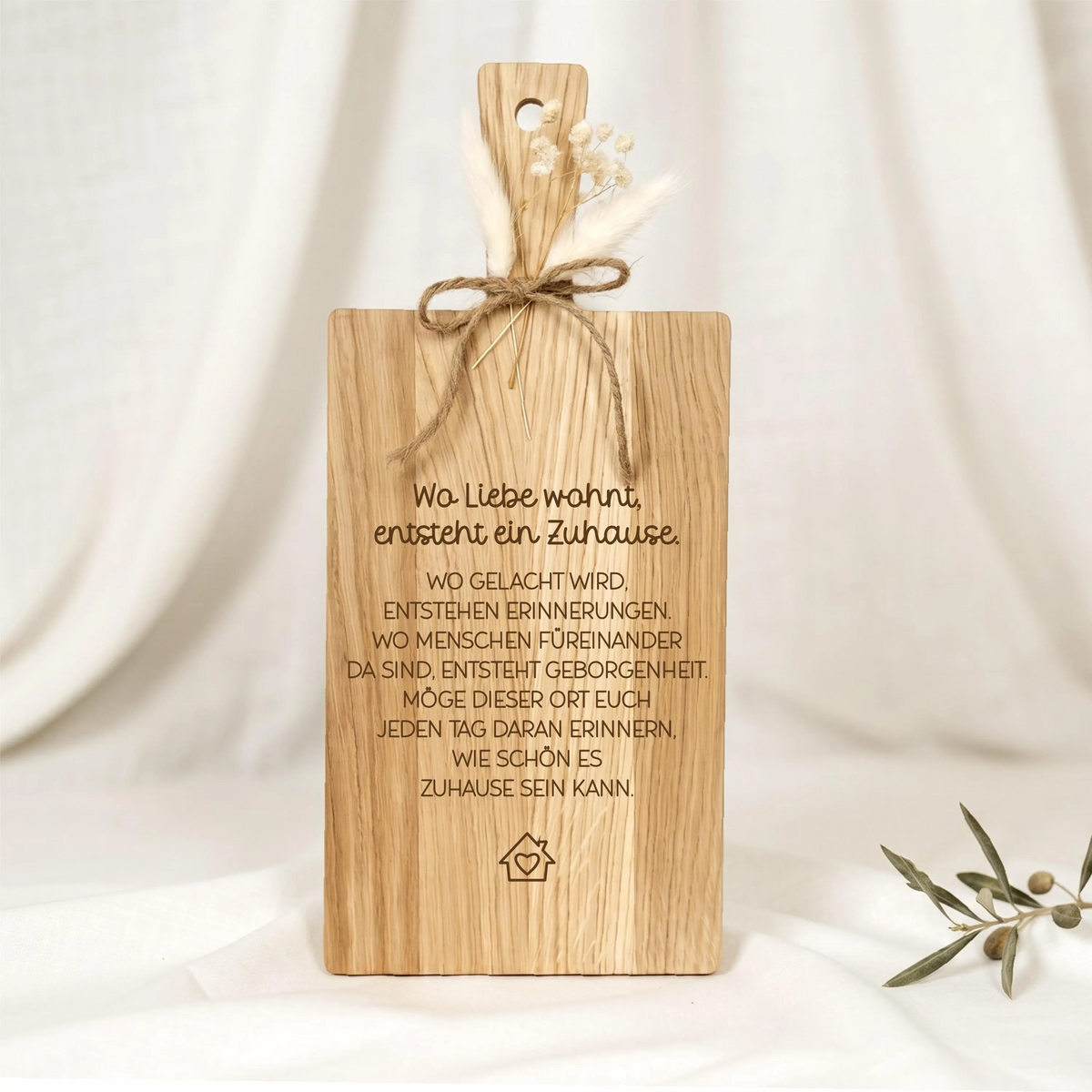 Oak wood board “Where love dwells, a home is created” – Housewarming gift & home purchase | 34 × 15 cm 