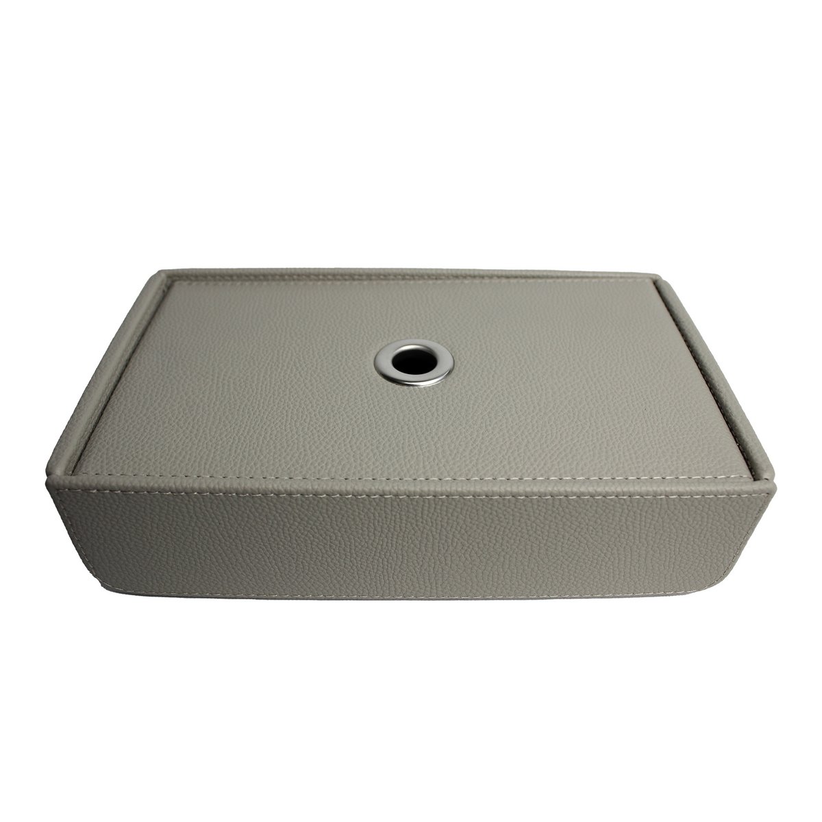 Tapping Box di stoffa in pelle sintetica grigio chiaro con apertura in ottone
