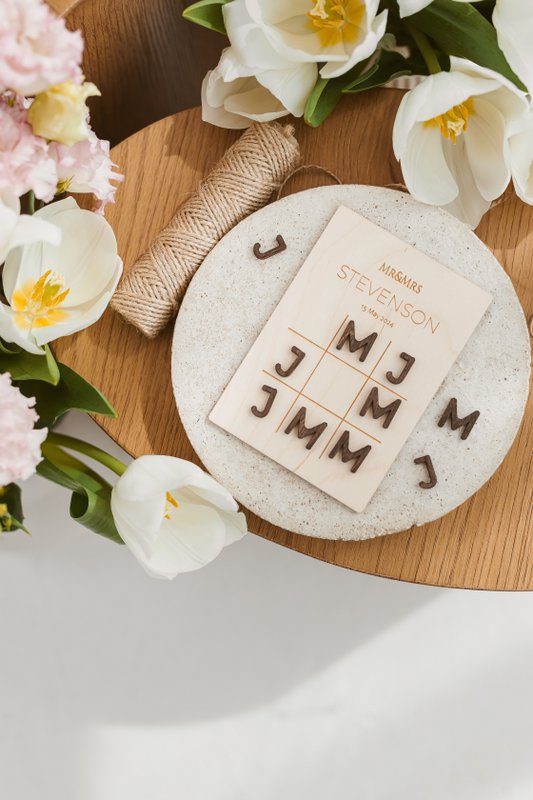 Natural Personalized Wooden Wedding Favor - Custom Tic Tac Toe Game - Rustic Wedding Keepsake Gift| Personalized Wooden Wedding Favor