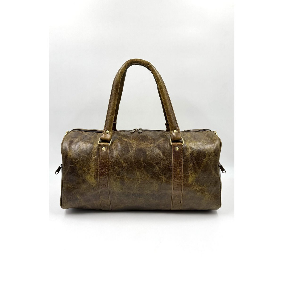 Borsa da viaggio fatta a mano in pelle verde oliva scuro – Borsone da weekend compatto artigianale “Deep Forest” da 42 cm e borsone unisex