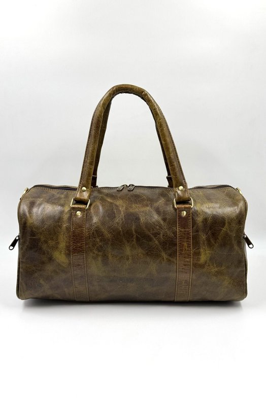 Håndlavet rejsetaske i mørk olivenlæder – Artisan 42 cm "Deep Forest" kompakt weekender & unisex duffel