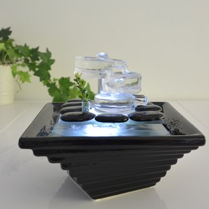 Binnenfontein - Himalaya - Crystal Line in glas en keramiek - meditatiedecoratie - wit licht - decoratief cadeau-idee