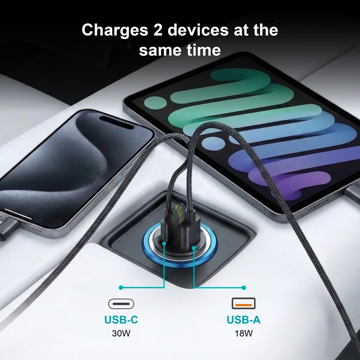 Cargador de coche de doble puerto USB-C y USB-A de 30 W – NOVOTECK Q-012