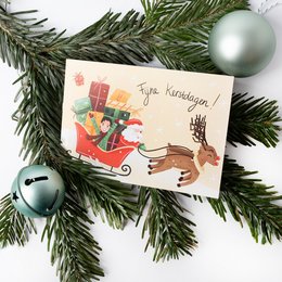 Julekort julemandsslæde
