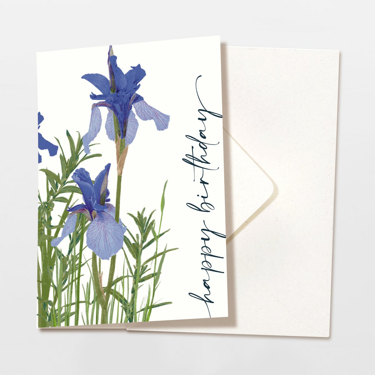 Klappkarte 'happy birthday' blaue Blumen, inkl. Umschlag