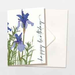 Klappkarte 'happy birthday' blaue Blumen, inkl. Umschlag