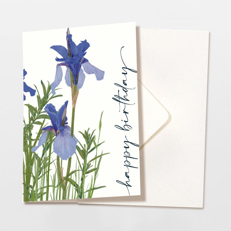 Klappkarte 'happy birthday' blaue Blumen, inkl. Umschlag