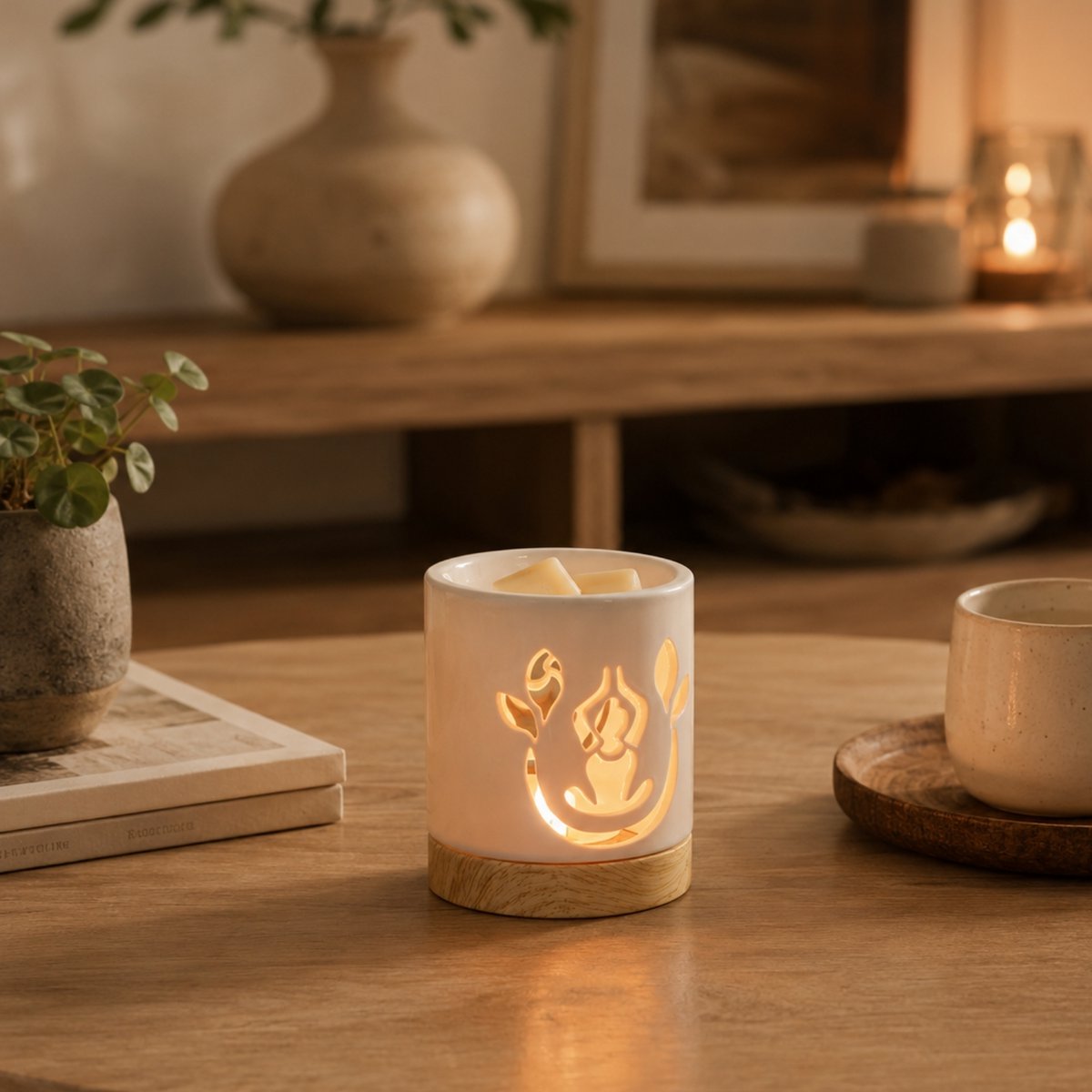 Bruciatore di Profumo Serie Céramy – Yogi – Portacandela in Ceramica Laccata – Diffusione di Cere Profumate, Oli Essenziali – Idea Regalo Decorativa