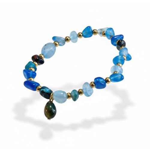 Women's bracelet blue Agate with gold-colored stainless steel intermediate beads