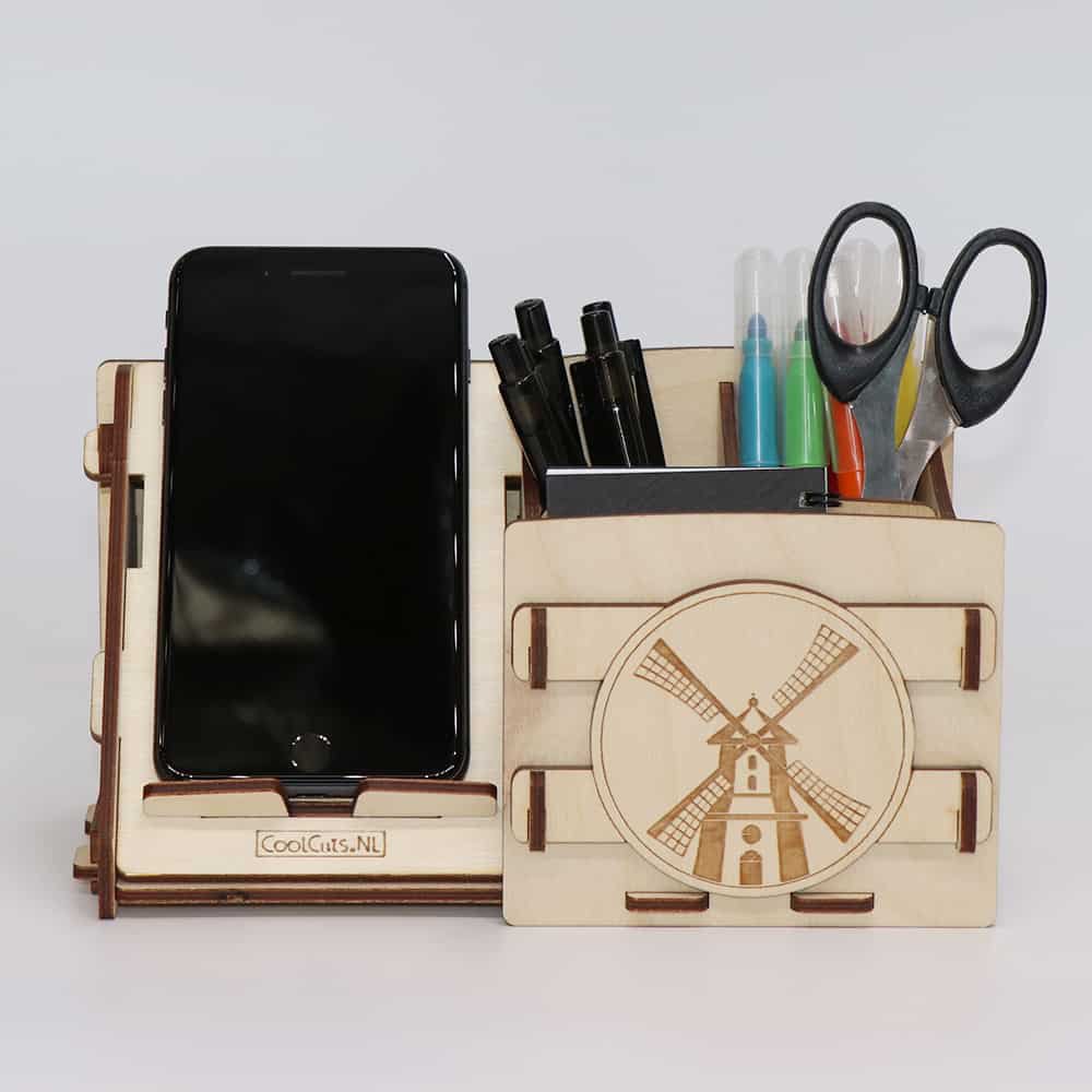 CoolCuts Mill Organizer da scrivania con supporto per cellulare/tablet in legno trasparente