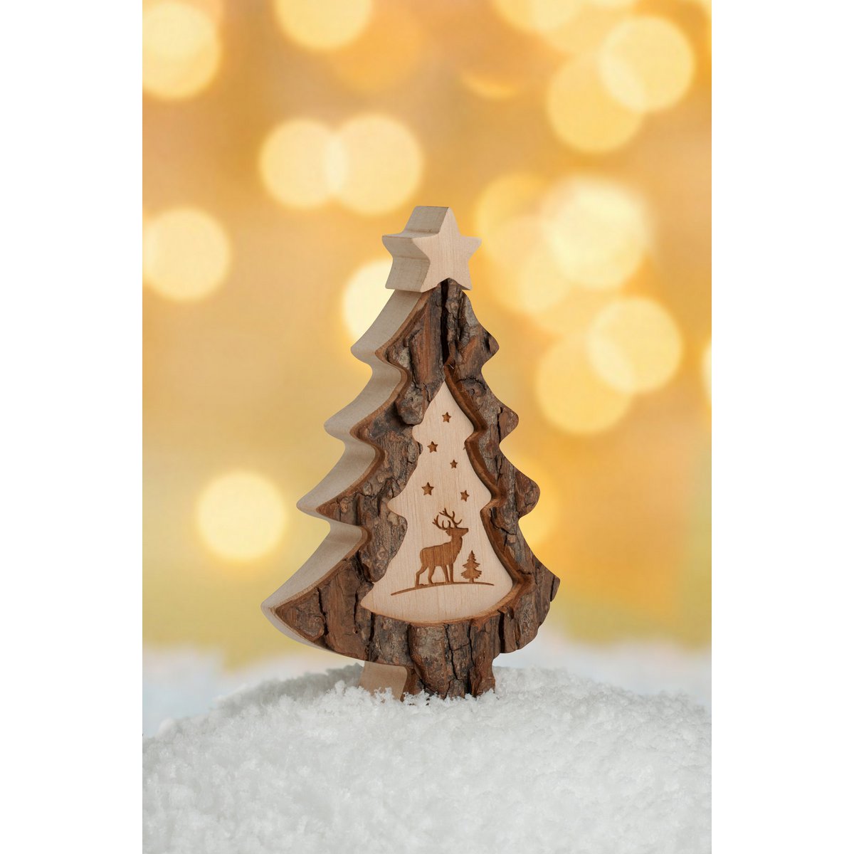 Sapin de Noël Thanksgoods avec crèche motif laser