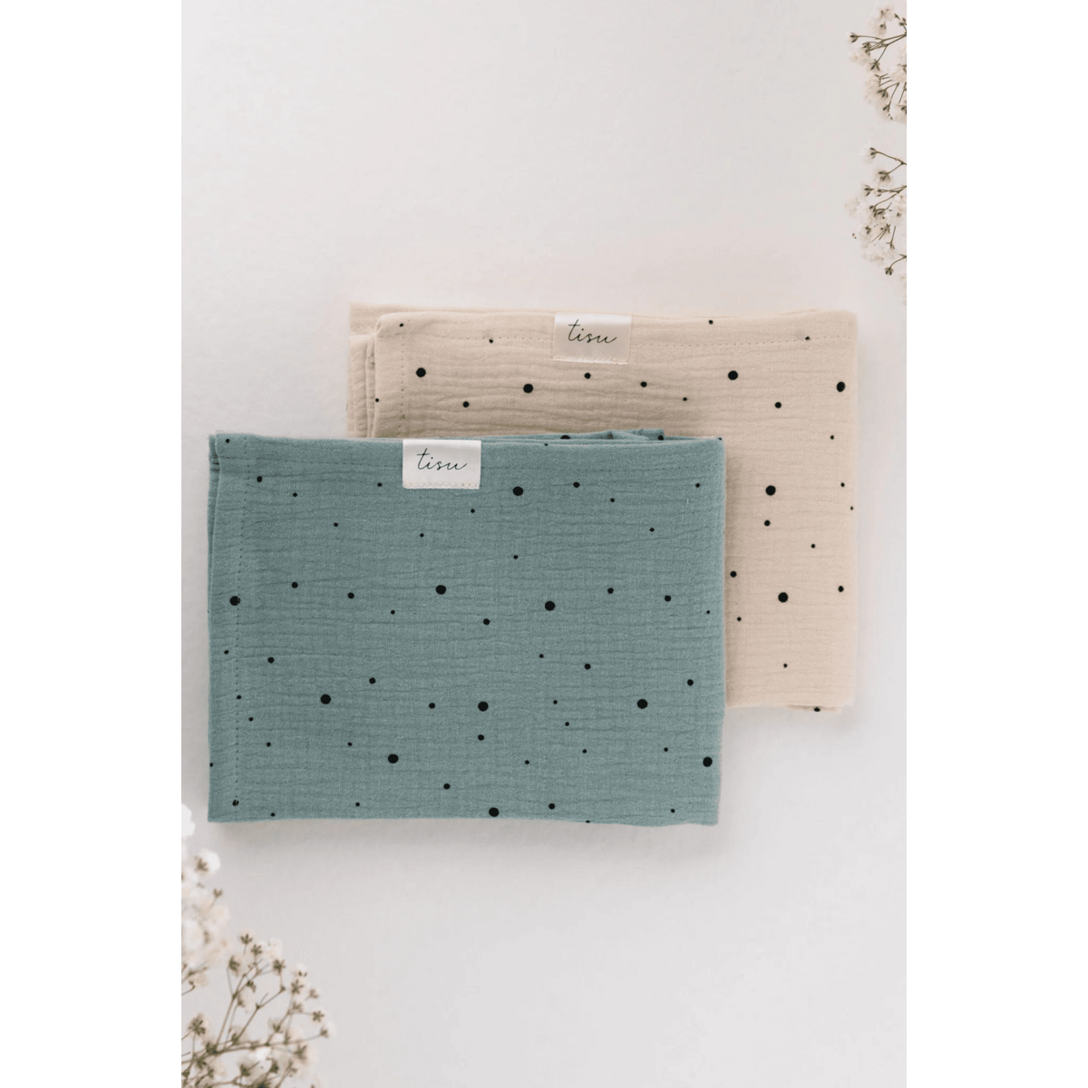 Conjunto de muselina TISU, Verde salvia + Punto blanco