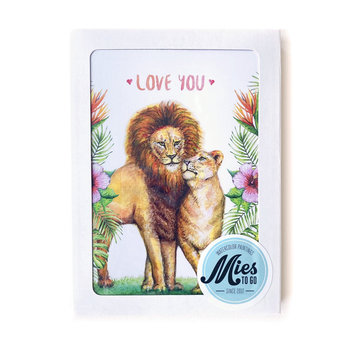 10 cartes de voeux t'aime merci avec enveloppe - peint à la main - carte postale - lion - perroquet - zèbre - éléphant - tropical - format A6