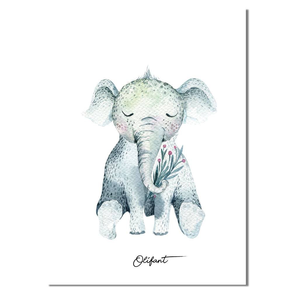 Olifant - Kinderkamer poster - Babykamer poster - Decoratie - Waterverf stijl dieren kids