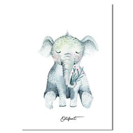 Olifant - Kinderkamer poster - Babykamer poster - Decoratie - Waterverf stijl dieren kids