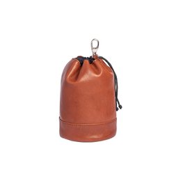 K0055SB | Pung med håndfri snøre i ægte fuldnarvet læder, smurt. Bomuldsfor. Cognac farve. Mål: 10 x 17 x 9,5 cm. Emballage: Non-woven taske