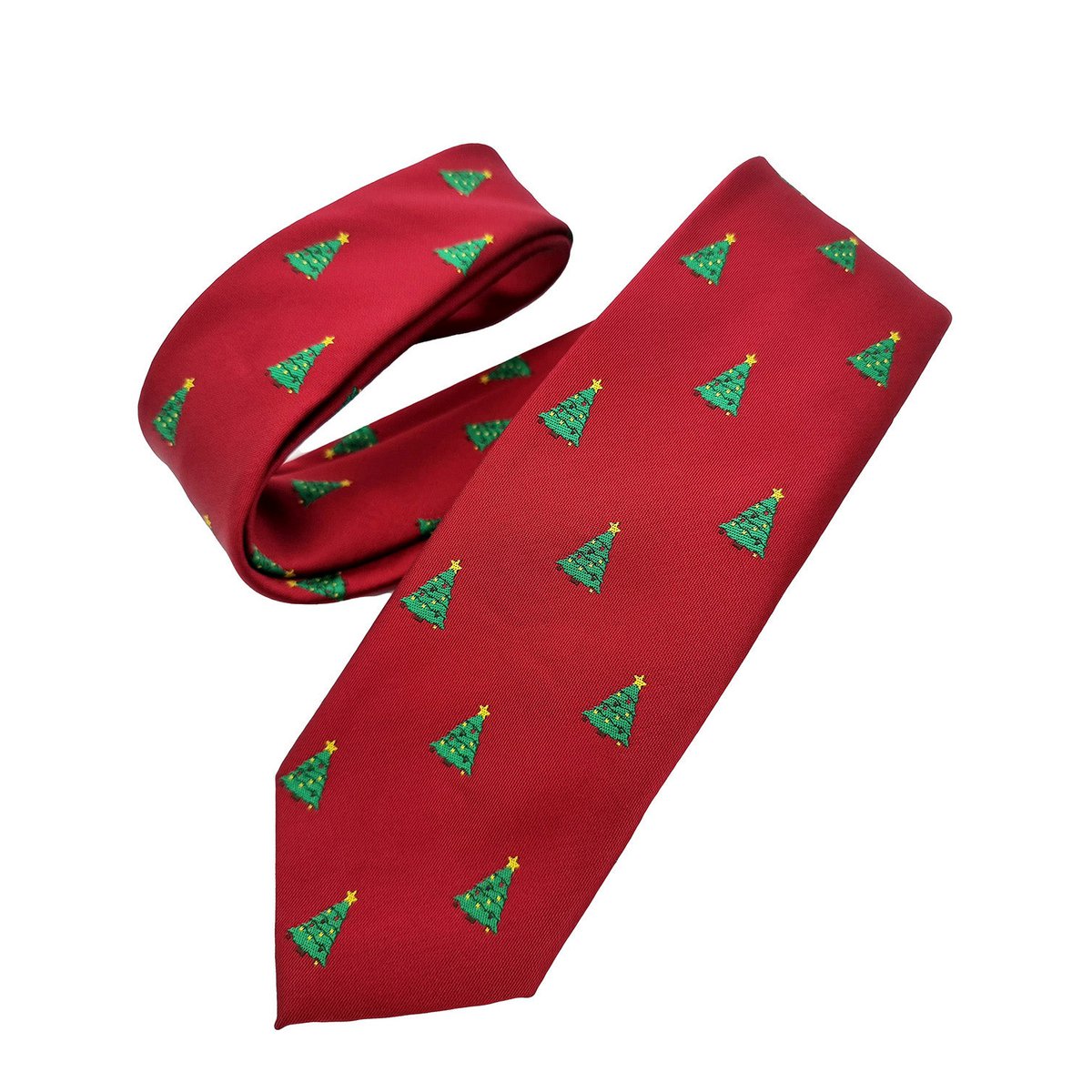 Corbata - Burdeos con arboles de navidad con estrellas