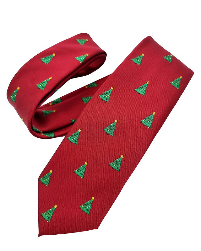 Corbata - Burdeos con arboles de navidad con estrellas