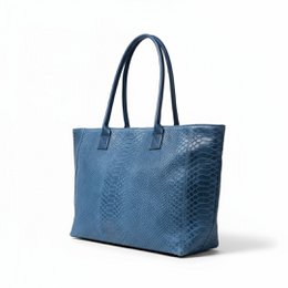LOLA – Italian python-embossed leather bag – Denim Blue