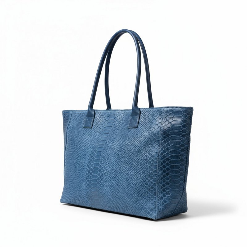 LOLA – Italian python-embossed leather bag – Denim Blue