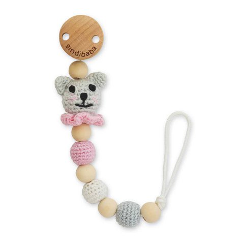 Gehäkelte Schnullerkette Katze KITTY in Rosa