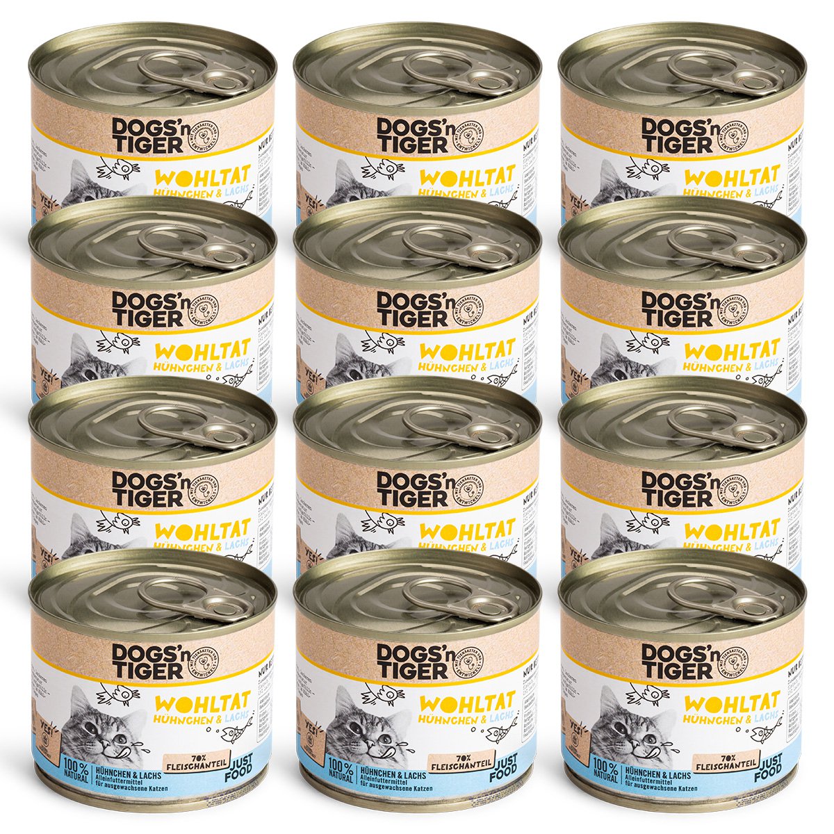 Dogs'n Tiger Adult Premium kattefoder, Wohltat, vådfoder, kornfrit, kylling og laks