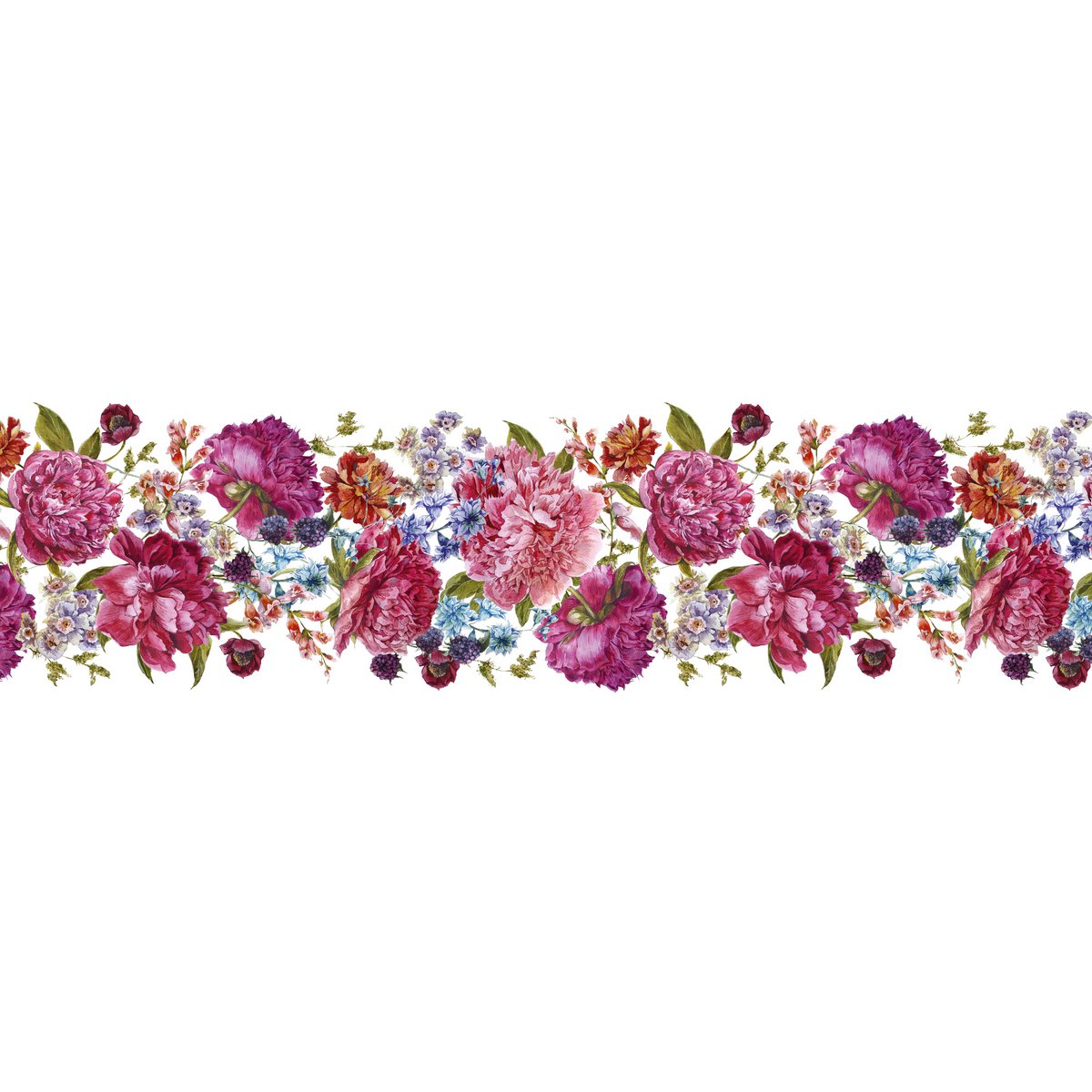 Selbstklebende Bordüre „Blumen Vintage” Rosa/Pink/Grün auf Weiss