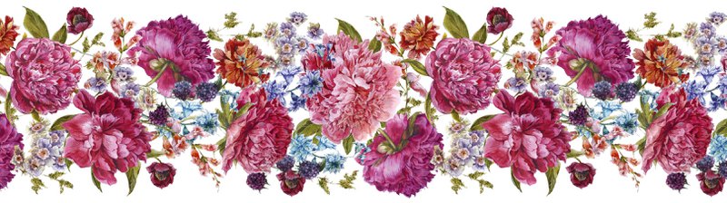 Selvklæbende kant "Floral Vintage" pink/pink/grøn på hvid