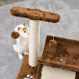 Scratching post 43 cm small cat tree with tunnel, U-shaped lying surface, cat scratching post with scratching board, play ball, cat furniture for small cats, brown