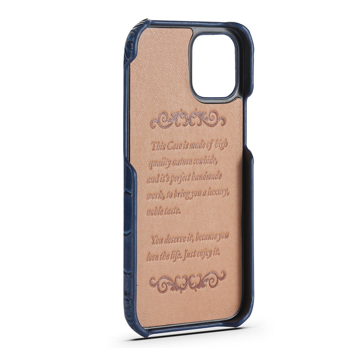 Beskyttelsesetui iPhone 12 Mini Mørkeblåt Læder Med Krokodilleprint - Apple iPhone 12 Mini Etui Blåt Læder Med Krokodilletryk