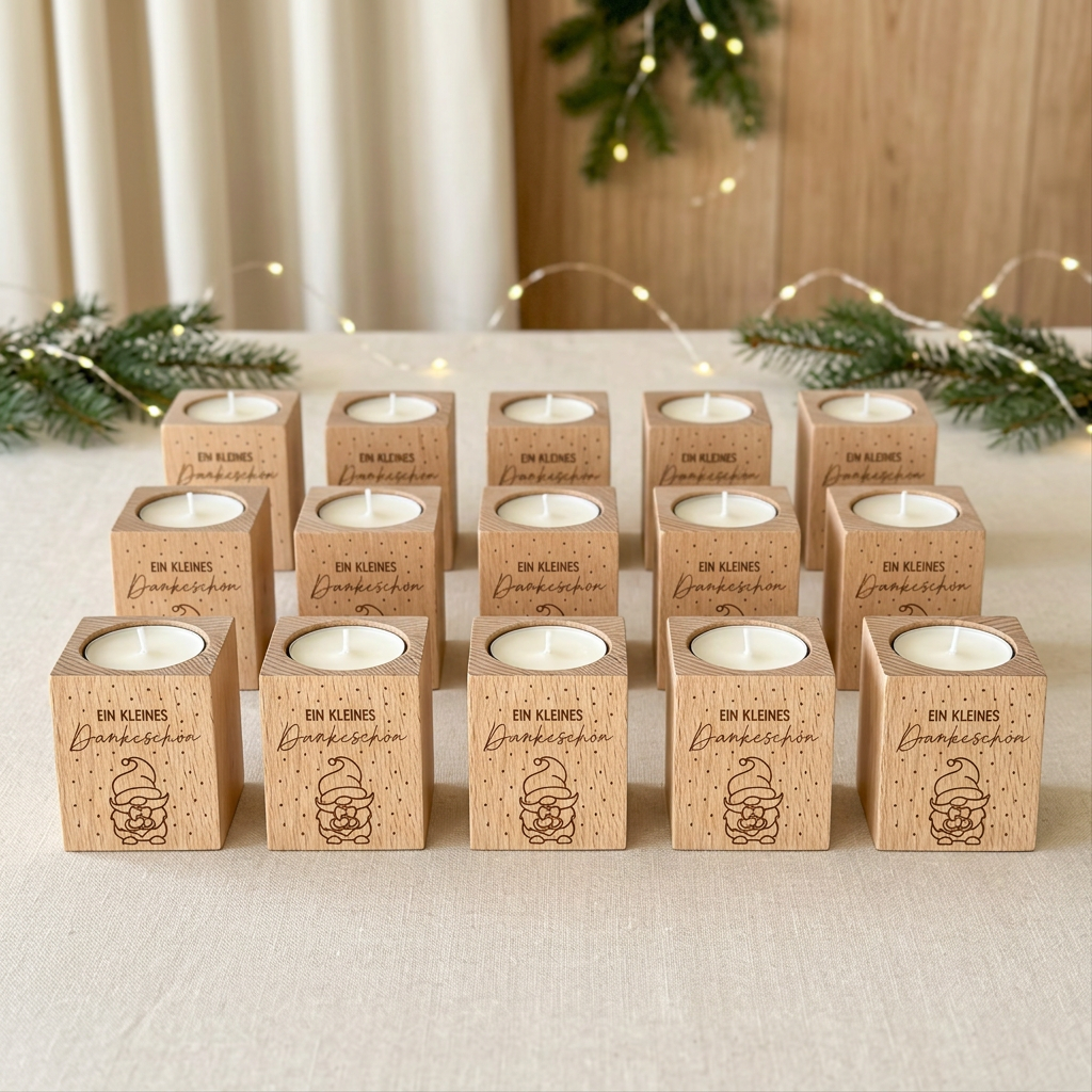 Wooden tealight holder "A small thank you" with gnome – Christmas gift for employees & colleagues | incl. tealight 