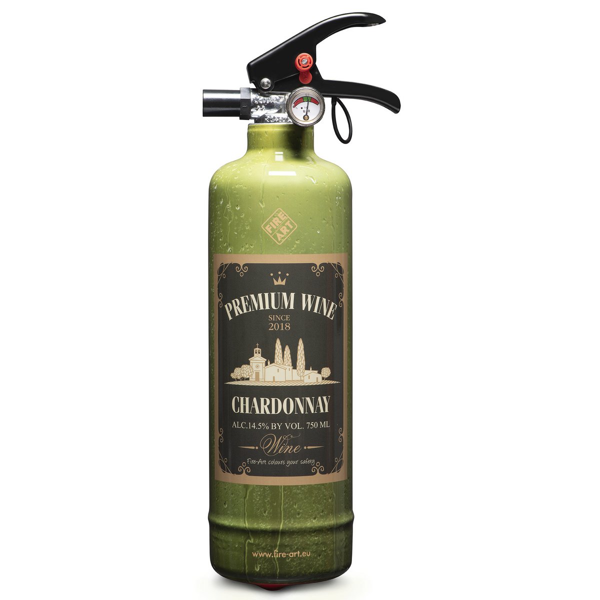 Extintor Fire-Art con diseño de aceite de oliva