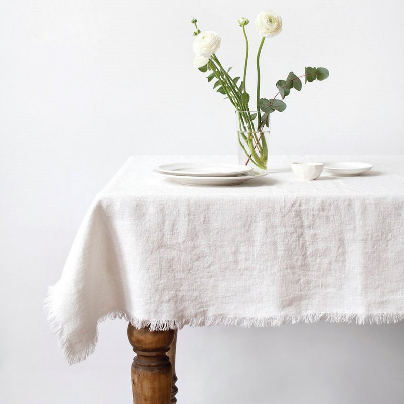 Tovaglia in Lino Off-White con Frange