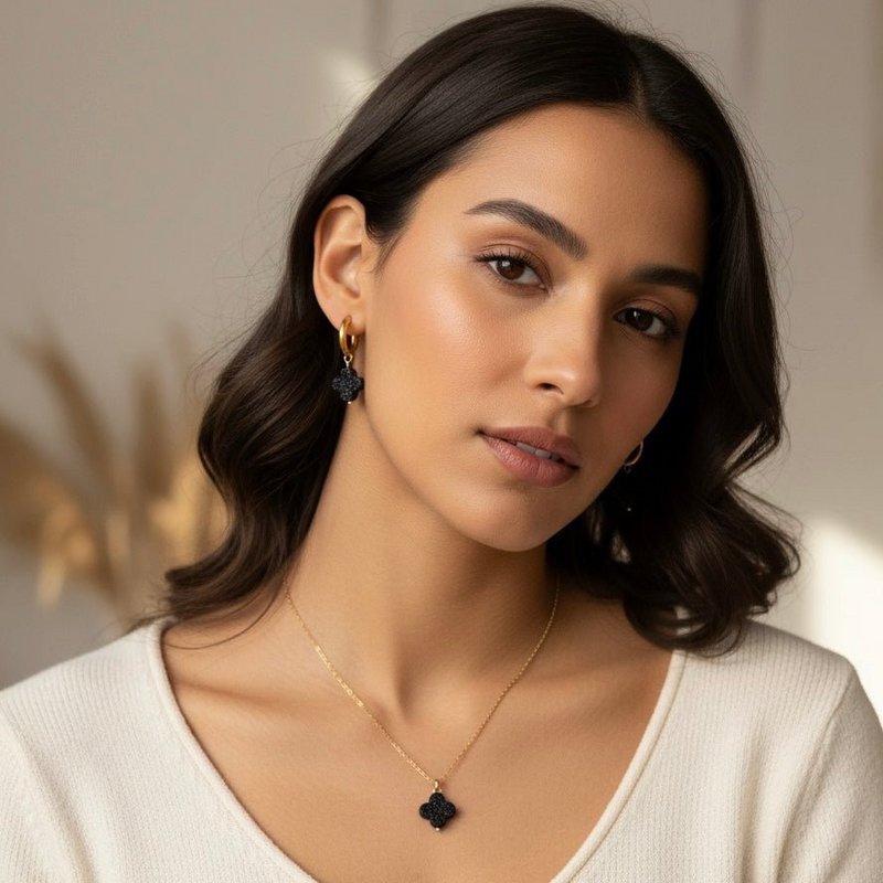 GALAXY CLOVER – Black Sunstone Four-Leaf Clover Necklace