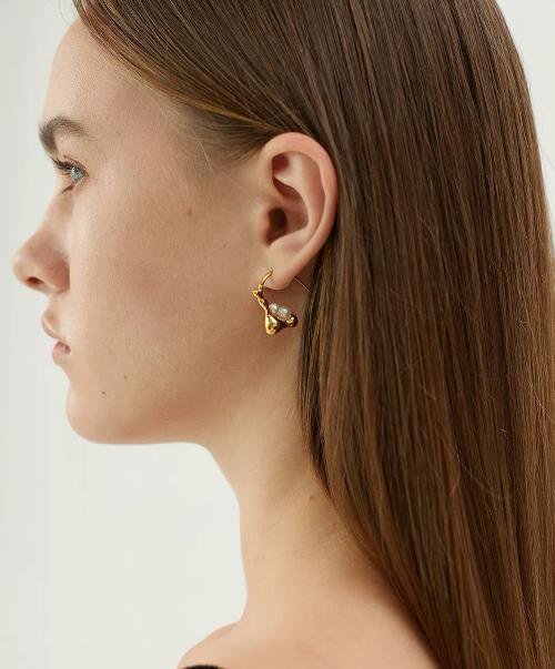 Asymmetrical Molten Pearl Earrings