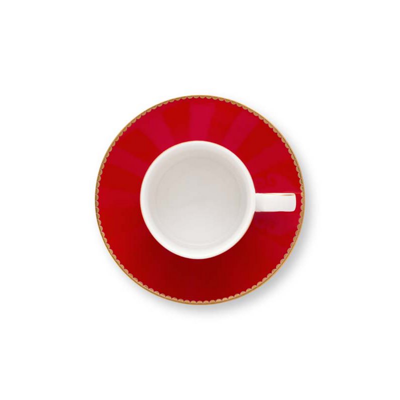 Espresso Cup & Saucer Love Birds Stripes Red-Pink 125ml