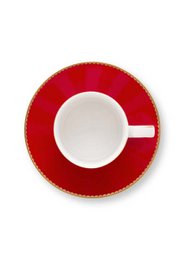 Espresso Cup & Saucer Love Birds Stripes Red-Pink 125ml