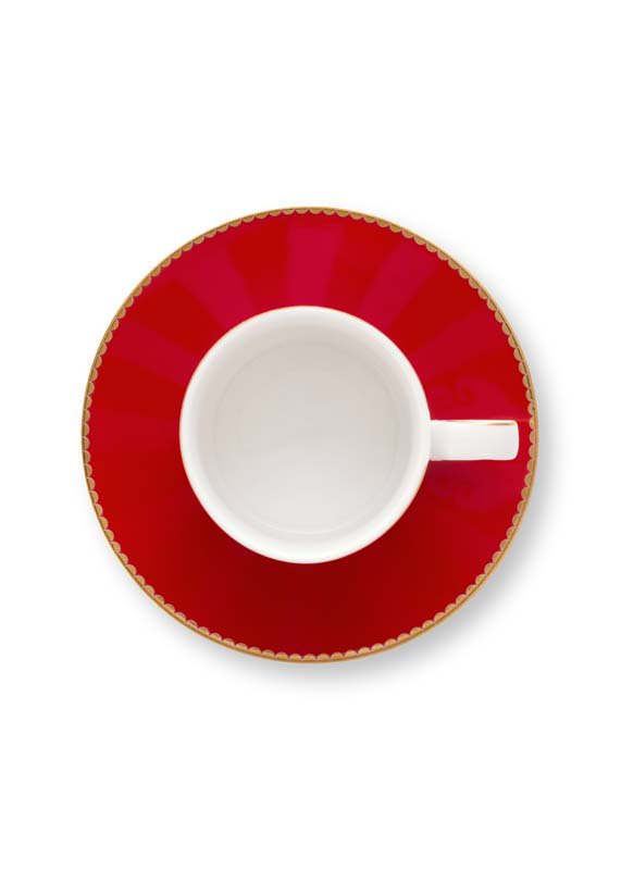 Espresso Cup & Saucer Love Birds Stripes Red-Pink 125ml