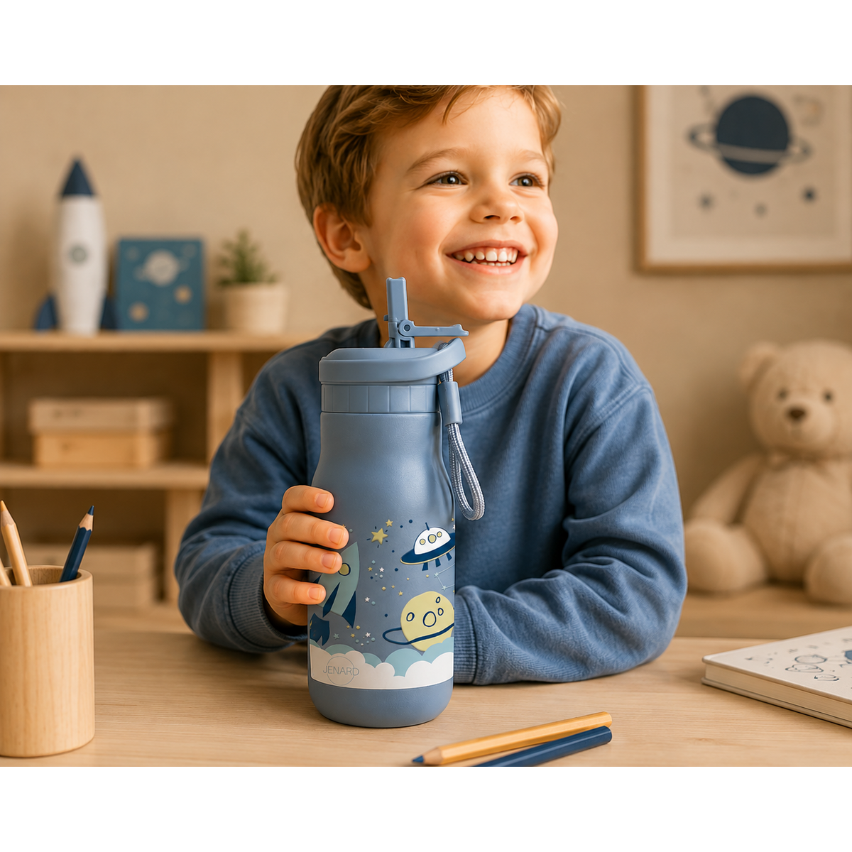 JENARD® stainless steel drinking bottle for children – space blue