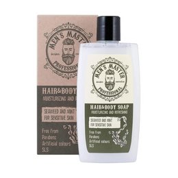 This hair and body soap is a 260ml product for men's bath care. It is made with natural ingredients and is free from parabens, silicones, and artificial colors.