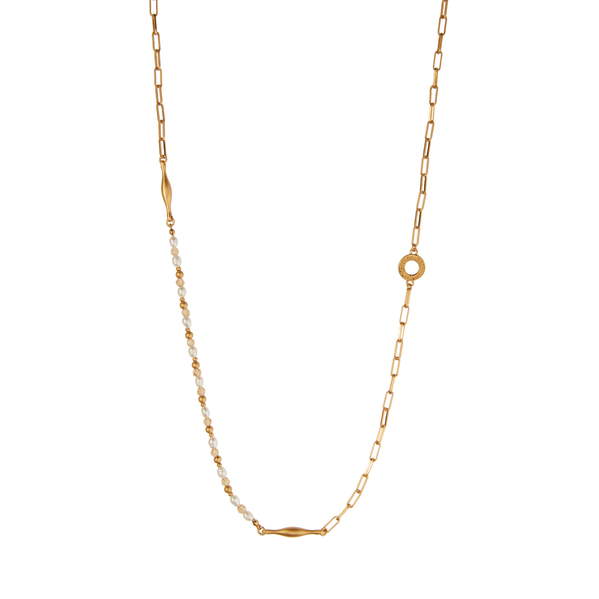 Collar de perlas con Perla Blanca y cristal en baño de Oro -90 cm