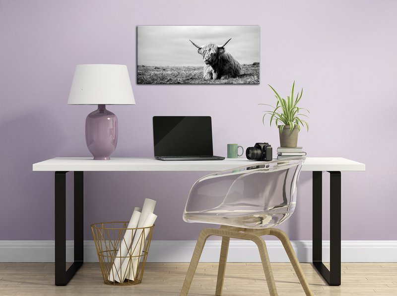 Wandbild HOCHLANDRIND LIEGEND 33x70 cm – Leinwandbild Keilrahmen Deko modern