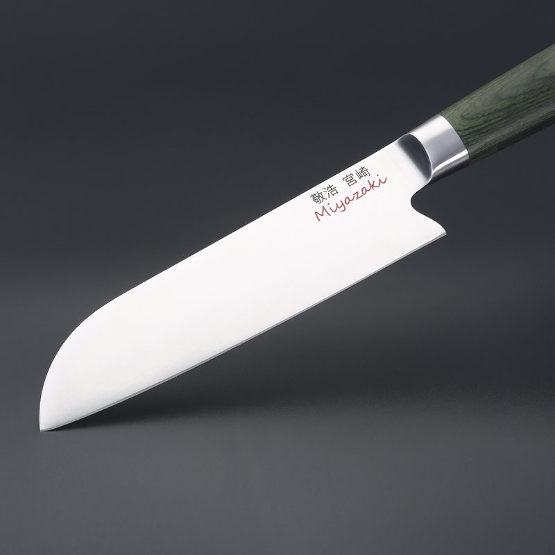 Miyazaki Kodawari Santokumesser 5", Griff Pakkaholz grün