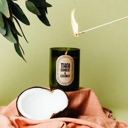 Thai bambus & kokos soja voks lys - grønt glas