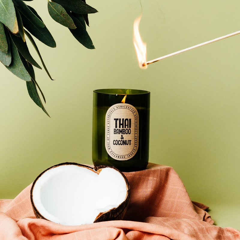 Candela Thai Cera Di Soia Bambù E Cocco - Vetro Verde