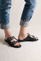 MOSS BLACK – Ciabatte in nappa con doppia fibbia